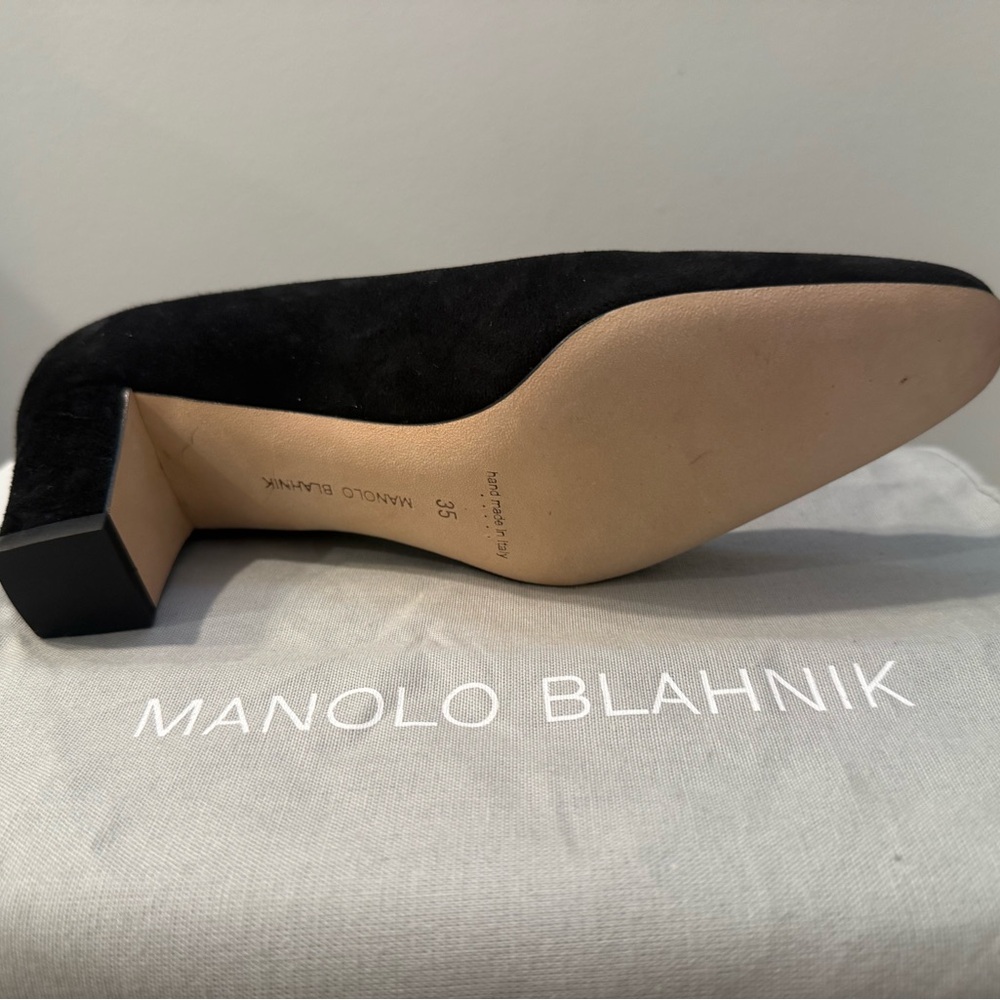 NEW Manolo Blahnik Okkatopla Black Suede Heels – Size 35 ✨ - Picture 8 of 12